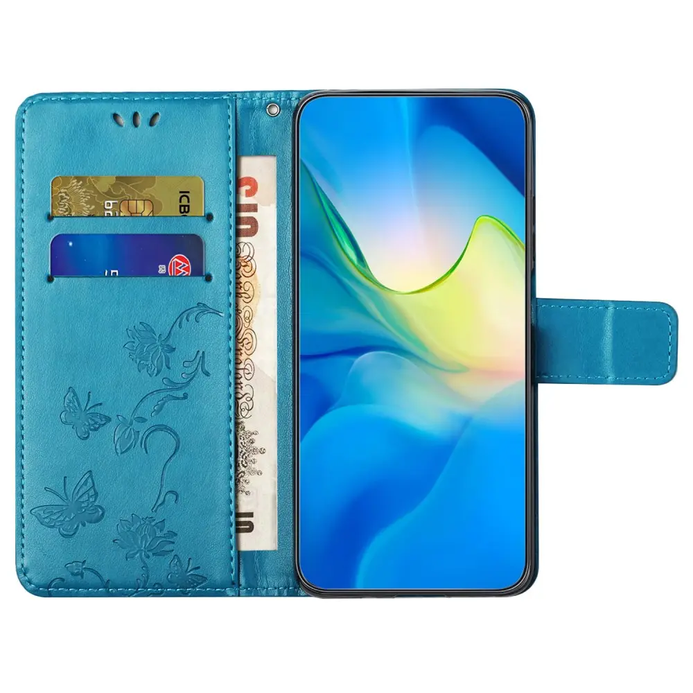Läderfodral Fjärilar Motorola Moto G24 Power Blå