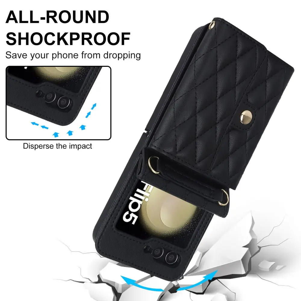 Plånboksväska RFID-skydd Samsung Galaxy Z Flip 5 Quilted Svart