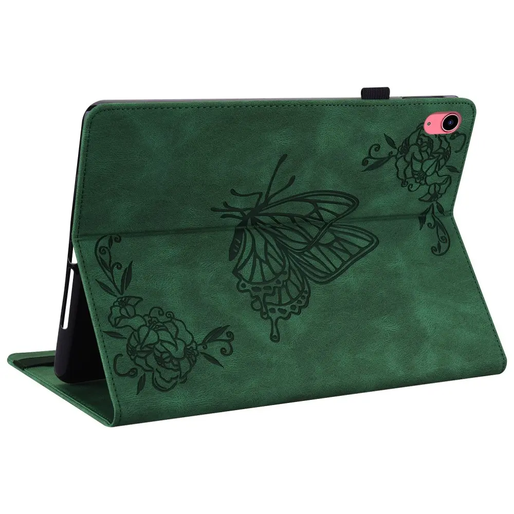 Läderfodral Fjärilar Apple iPad 11 11th Gen (2025) Grön