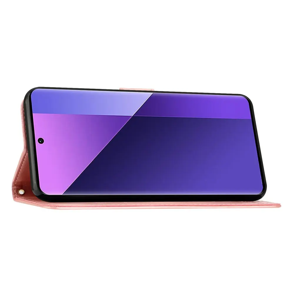 Läderfodral Fjärilar Xiaomi Redmi 14C Rosa guld