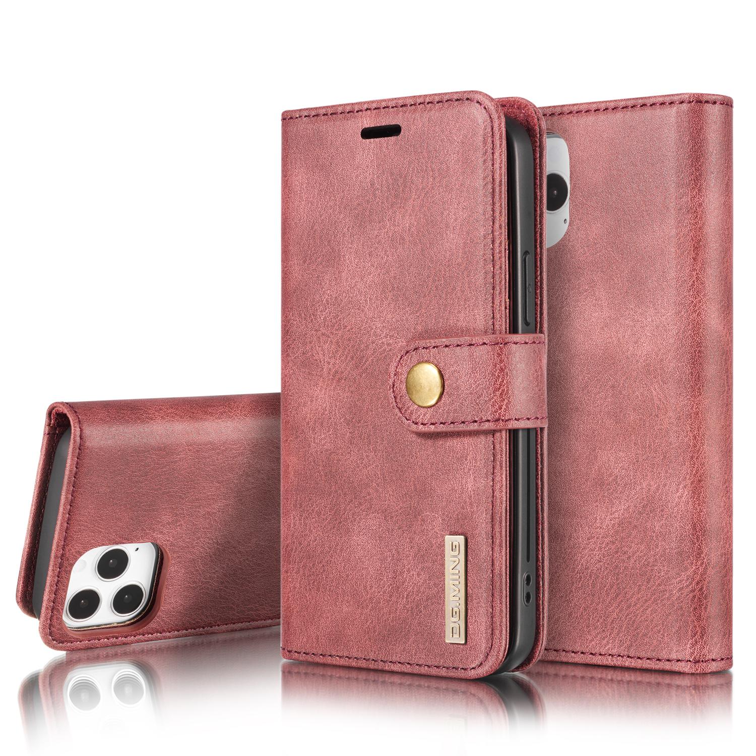 DG.MING Magnet Wallet iPhone 12/iPhone 12 Pro Red - Stilrent lær-etui med avtagbart magnetisk deksel