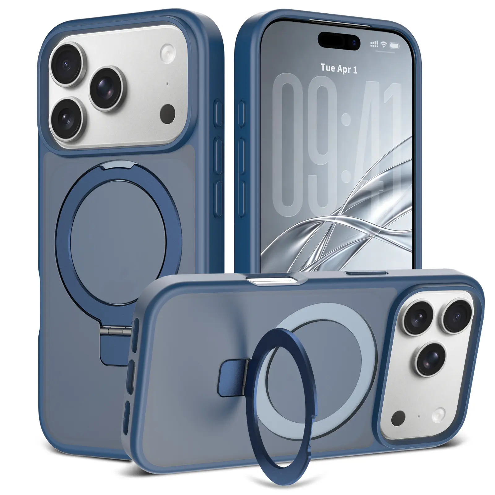 iPhone 18 Pro Max Magnetic hybridcover med stativfunktion, Mørkeblå