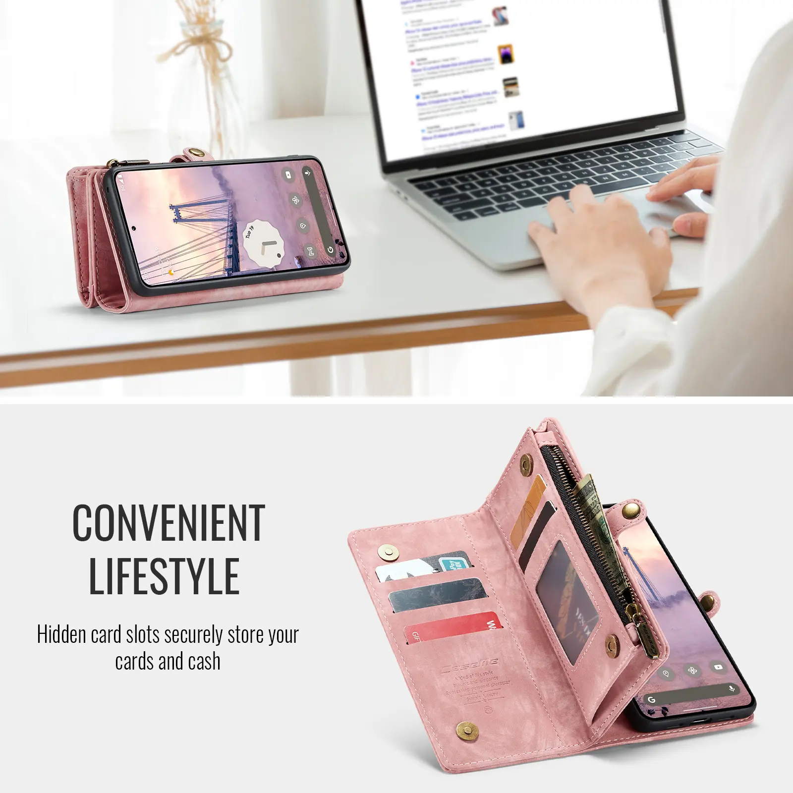 Multi-slot Plånboksfodral Google Pixel 11 Rosa