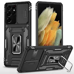 Hybridcover Ring + Kamerabeskyttelse Samsung Galaxy S21 Ultra Sort