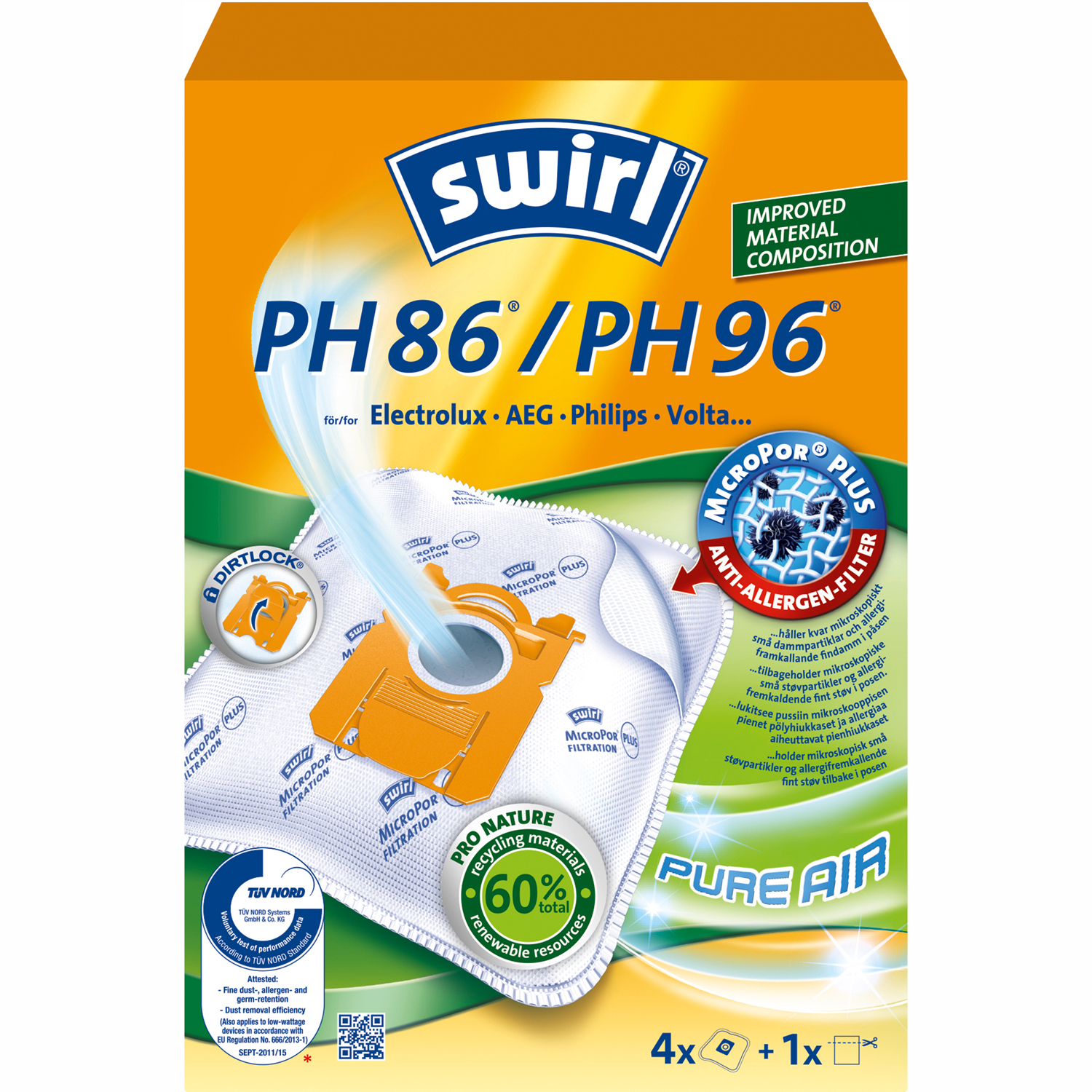 Swirl Støvsugerpose PH86/PH99 Philips, AEG & Electrolux (4-pack)