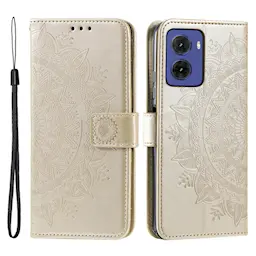Nahkakotelo Mandala Motorola Moto E15 kulta