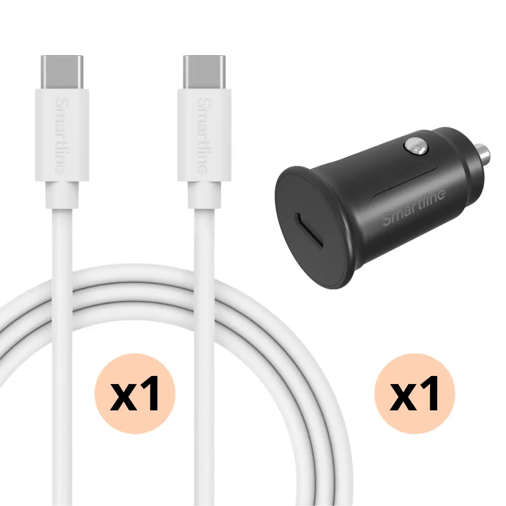Komplet Biloplader til Samsung Galaxy Xcover 7 - 1m kabel og oplader USB-C