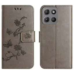 Læderetui Sommerfugle Motorola Moto G15 Grå