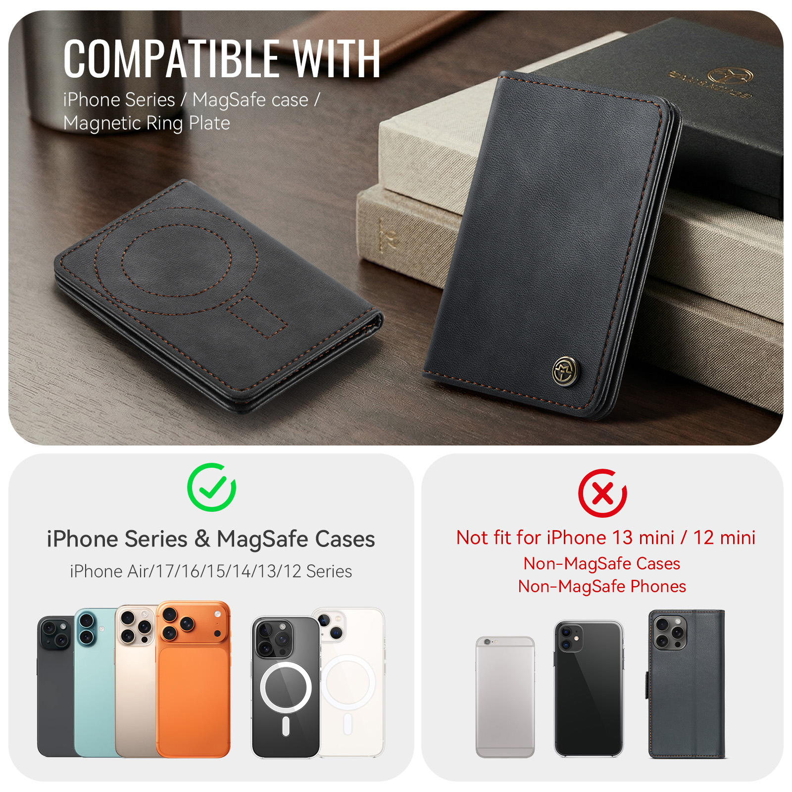 MagSafe Läderkorthållare med RFID-skydd och ställfunktion Brun