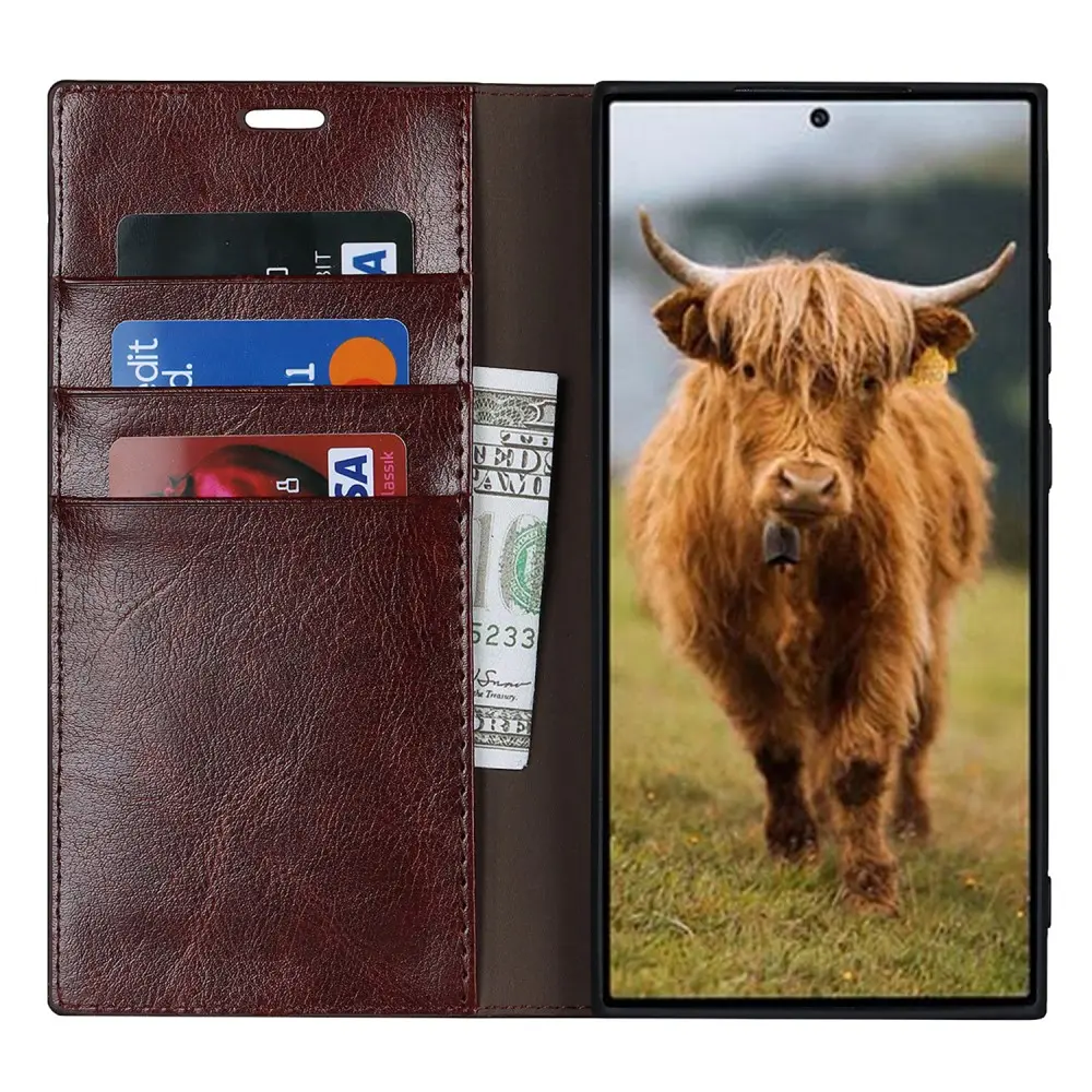 Mobilfodral Äkta Läder Samsung Galaxy S23 Ultra Mörkbrun