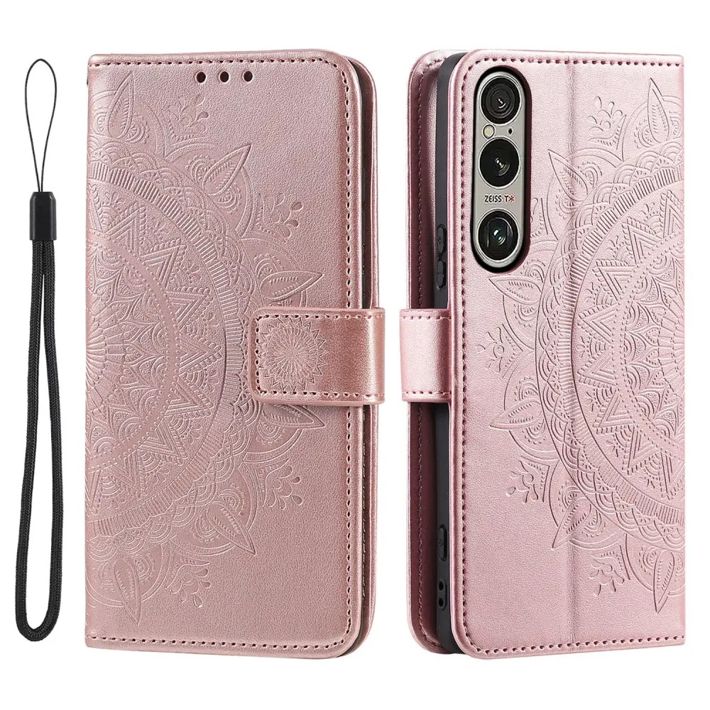 Læderetui Mandala Sony Xperia 1 VII Rose guld