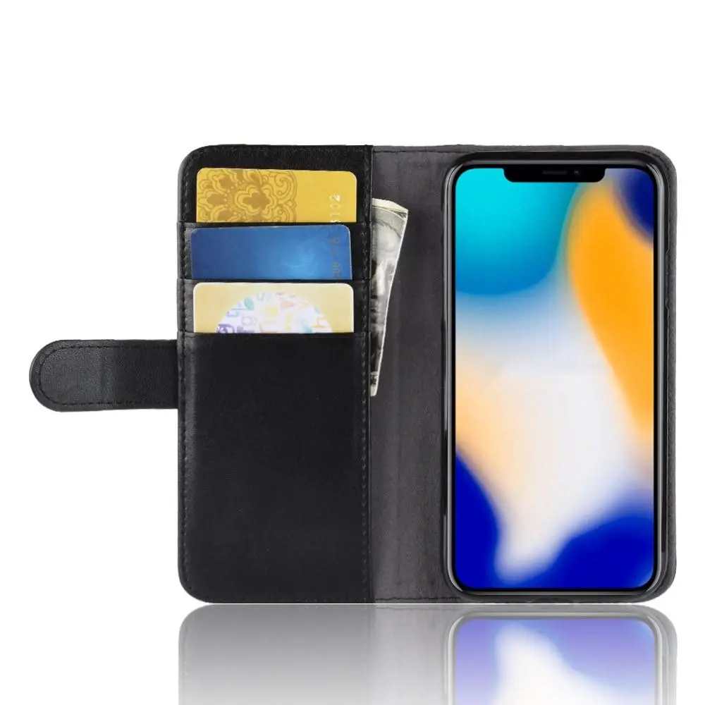 Äkta Läderfodral iPhone Xs Max Svart