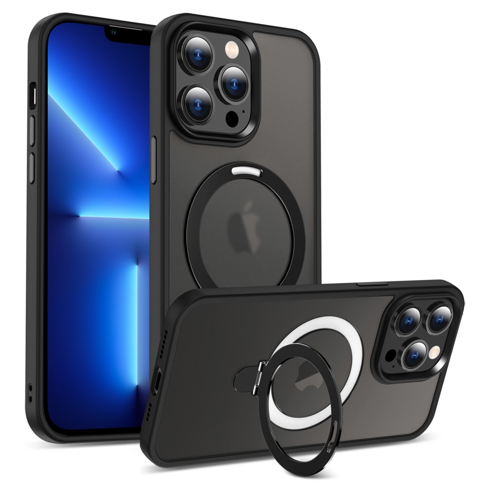Hybriddeksel Magnetic Ring iPhone 13 Pro Svart - Stilfullt deksel med uttrekkbar magnetisk ring