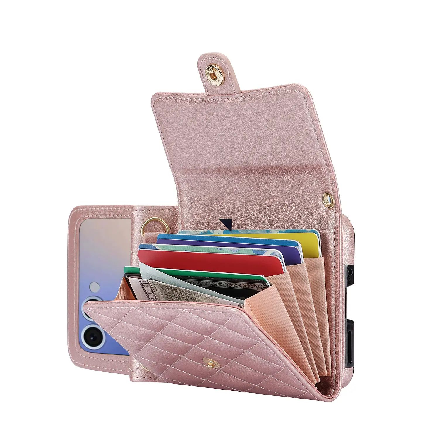 Plånboksväska RFID-skydd Samsung Galaxy Z Flip 8 Quilted Roséguld