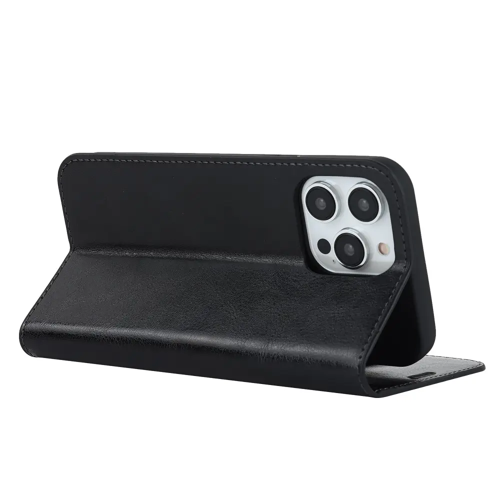 Mobilfodral Äkta Läder iPhone 15 Pro Max Svart