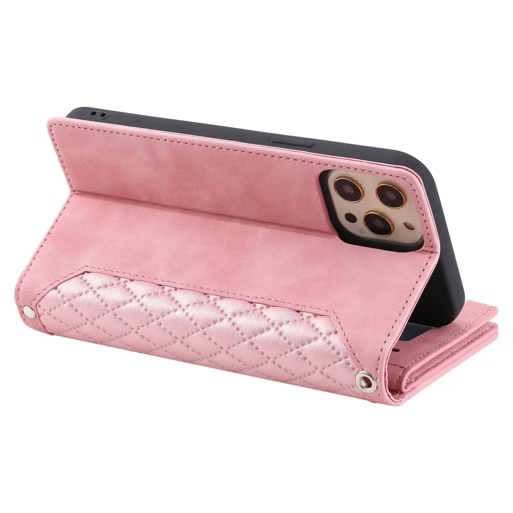 Plånboksväska iPhone 12/iPhone 12 Pro Quilted Rosa