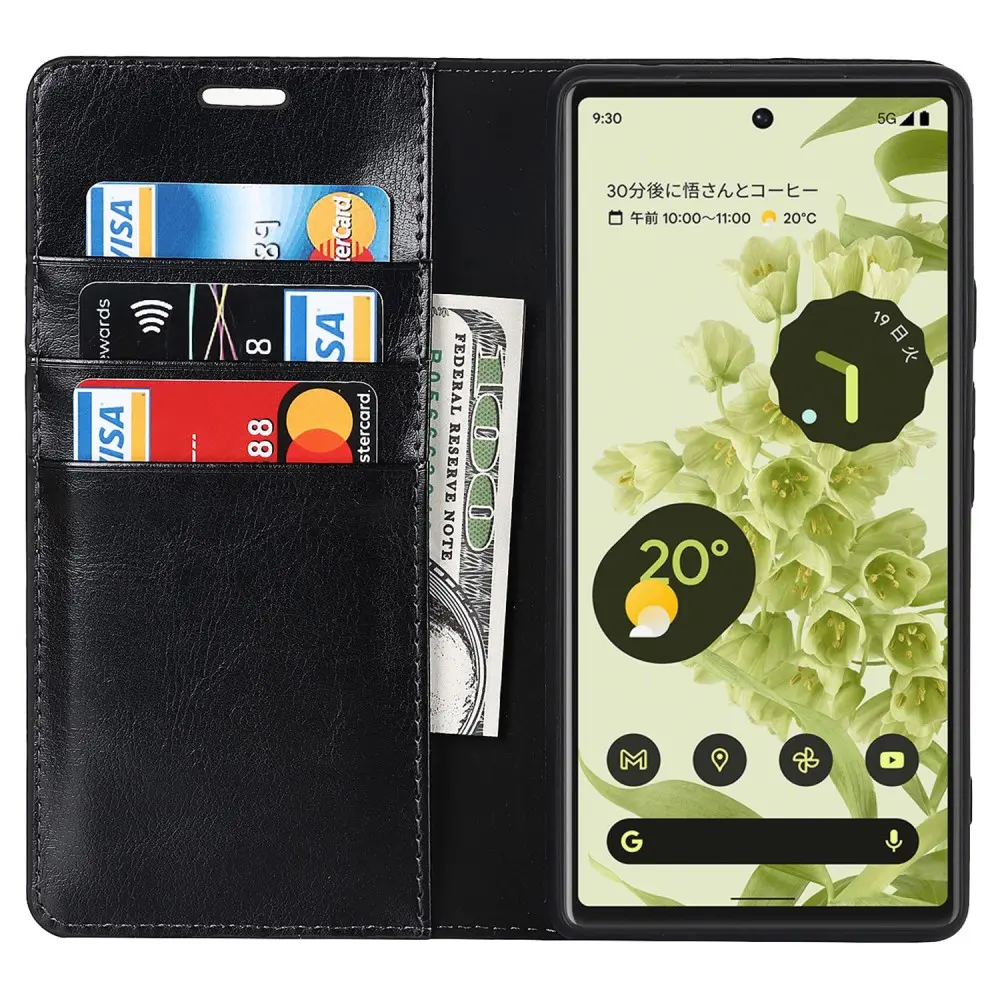 Mobilfodral Äkta Läder Google Pixel 6a Svart