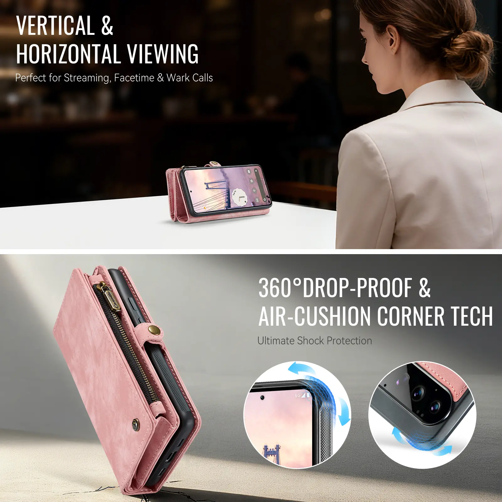 Multi-slot Plånboksfodral Google Pixel 11 Rosa