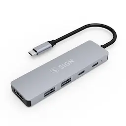 5-i-1 hub USB-C til 2x USB-A + HDMI + USB-C + PD Grå