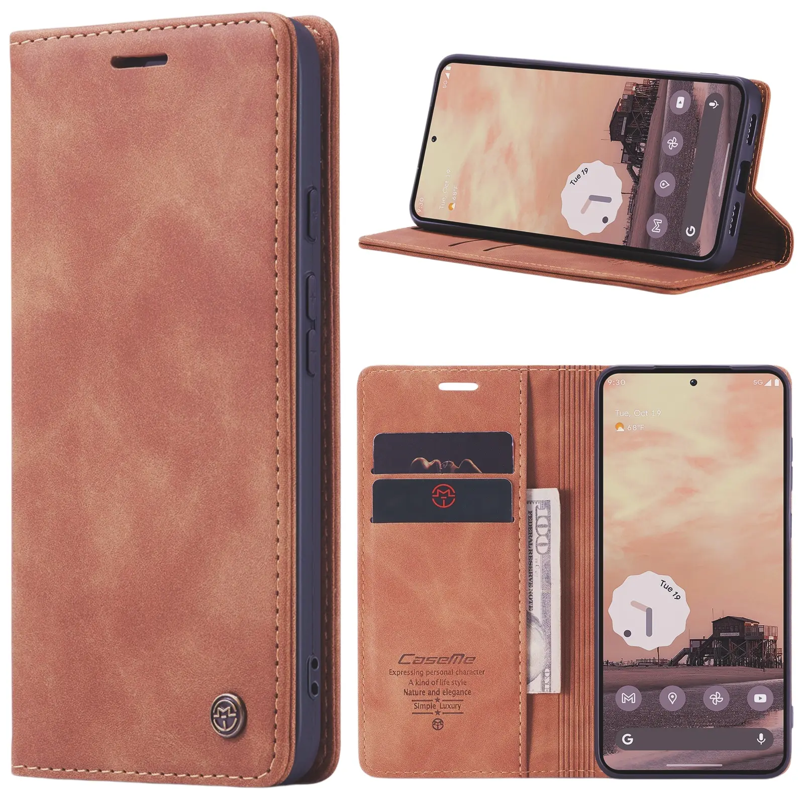 Slim Plånboksfodral Google Pixel 9a Brun