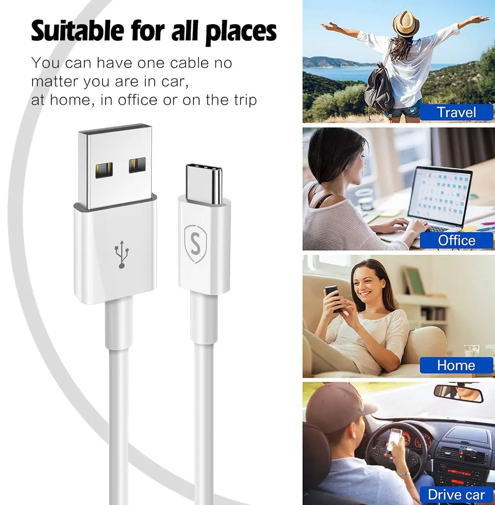 USB-A till USB-C-kabel PD 1m Vit