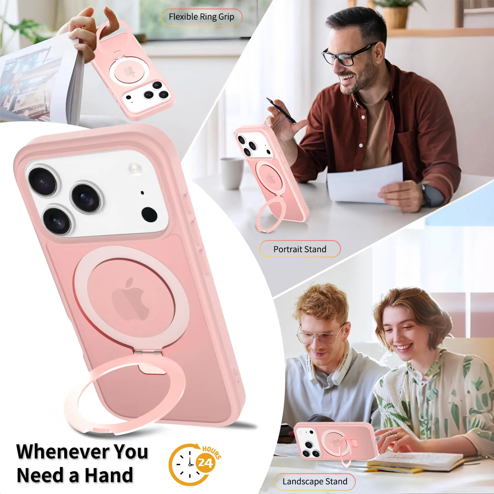 Hybridskal Magnetic Ring iPhone 17 Pro Rosa