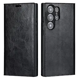 Samsung Galaxy S23 Ultra Smidigt mobiletui i ægte læder, Sort
