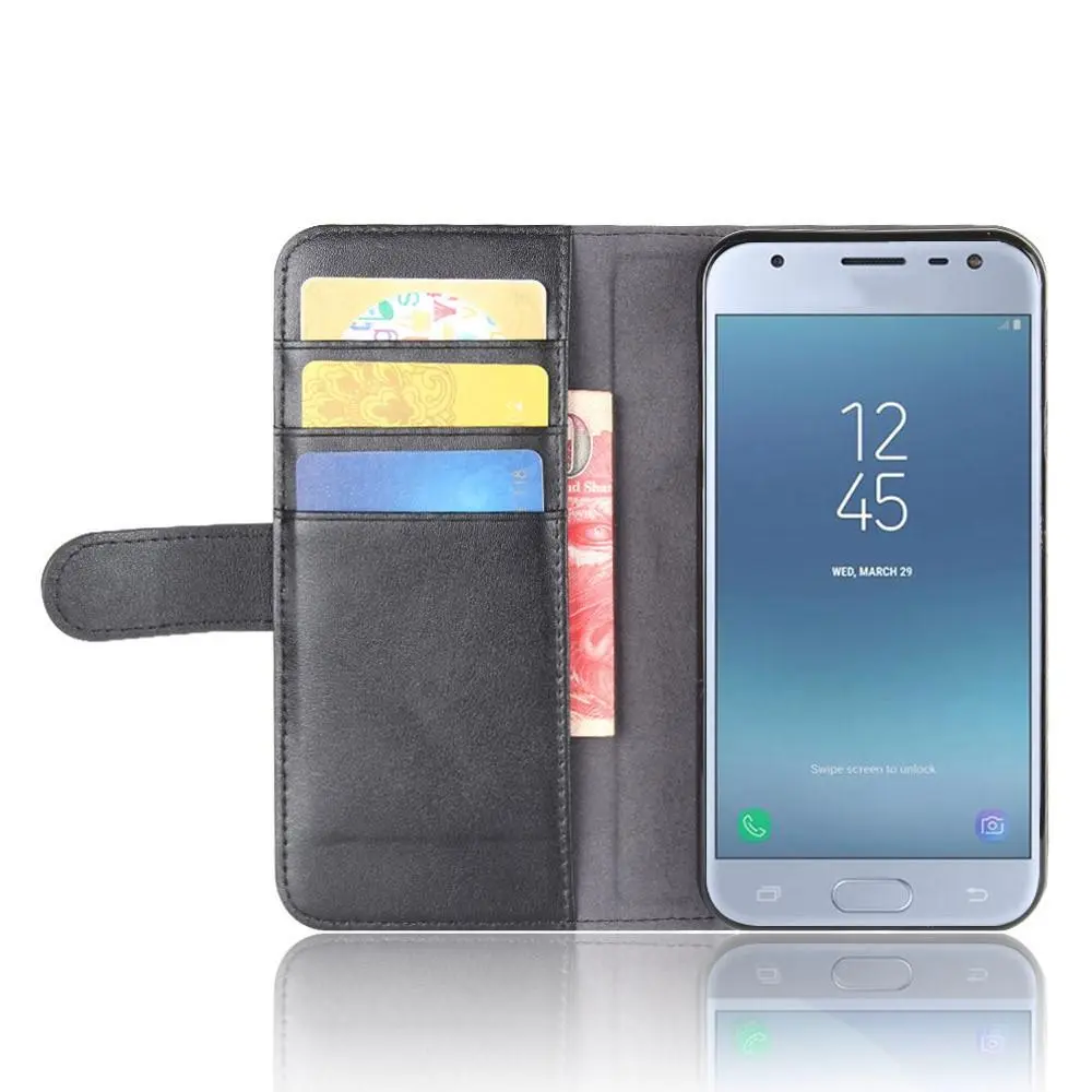 Äkta Läderfodral Samsung Galaxy J3 2017 Svart
