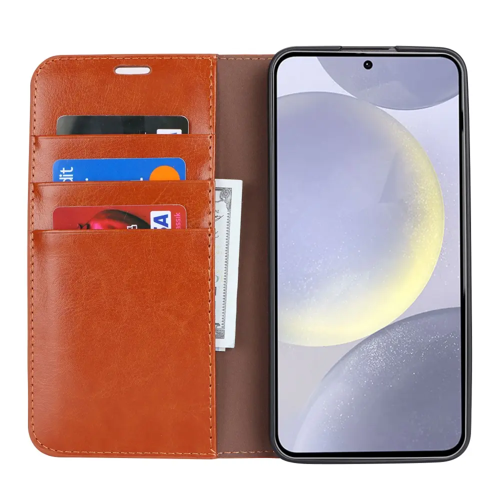 Mobilfodral Äkta Läder Samsung Galaxy S25 Brun