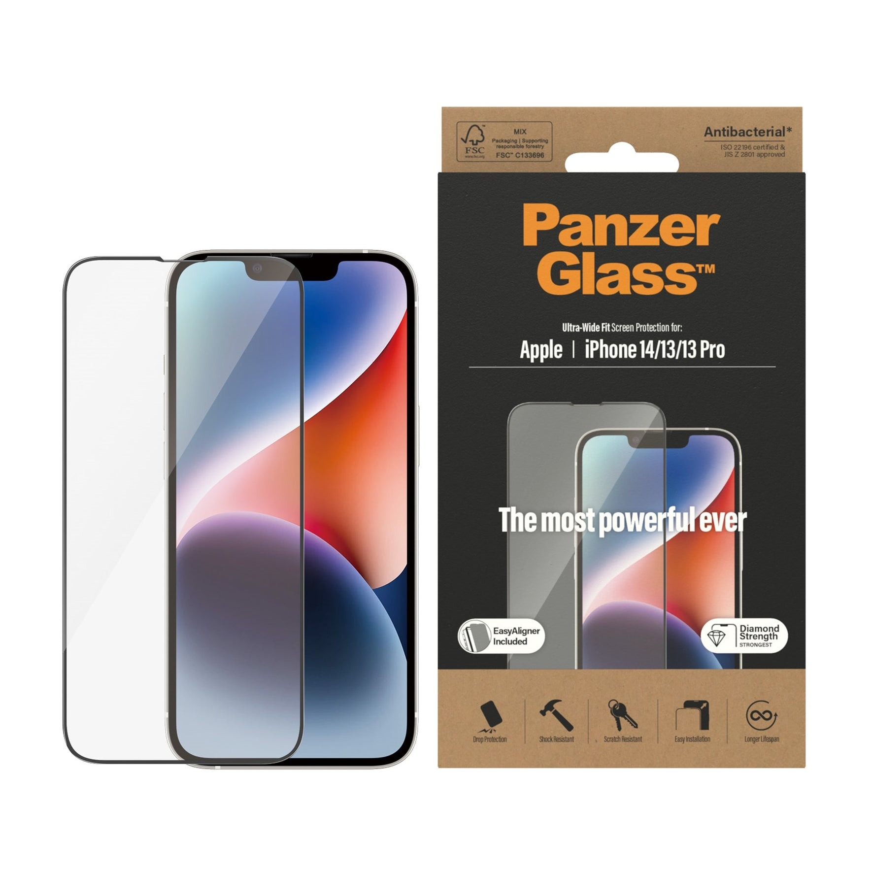PanzerGlass iPhone 13 Screen Protector (with EasyAligner) Ultra Wide Fit - Herdet glass skjermbeskytter med monteringsramme - Enkel installasjon