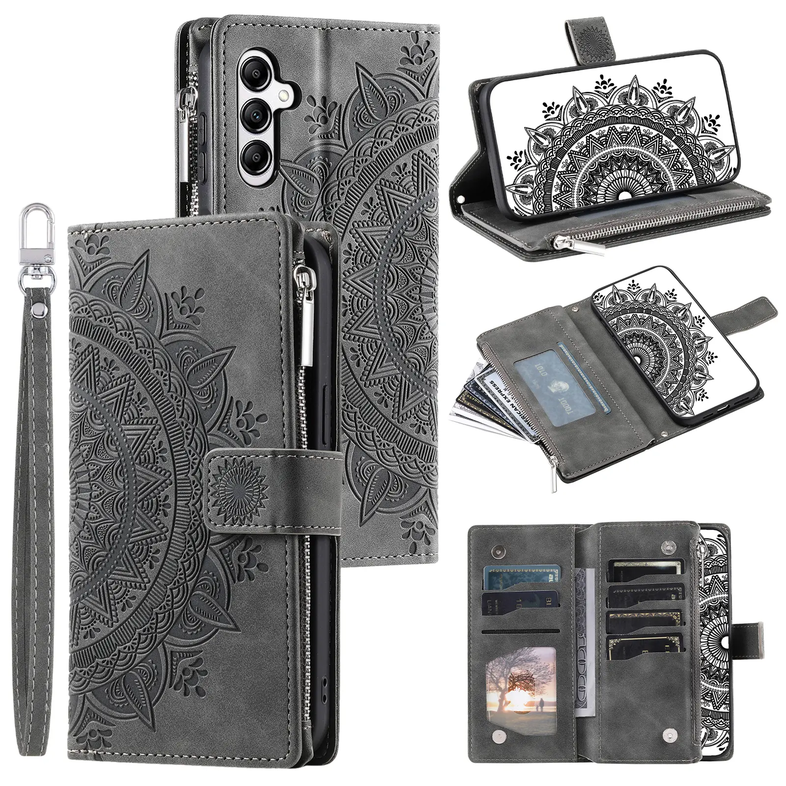 Plånboksväska Samsung Galaxy S25 FE Mandala Grå