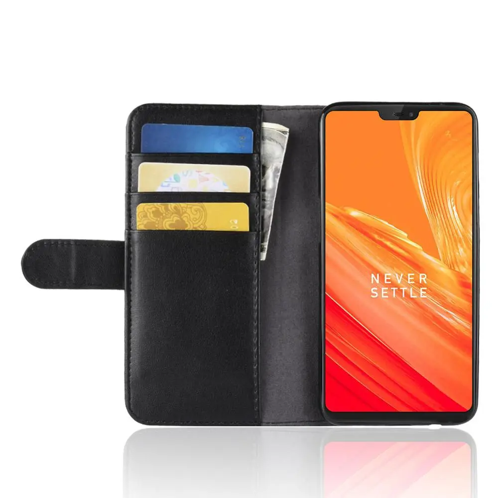 Äkta Läderfodral  OnePlus 6 Svart