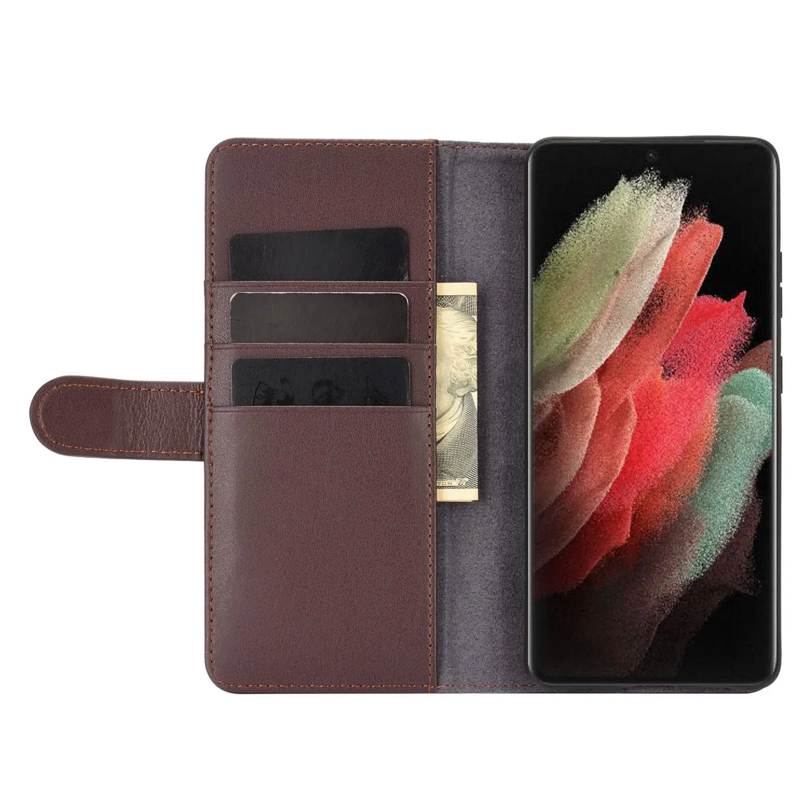 Äkta Läderfodral Samsung Galaxy S21 Ultra Brun