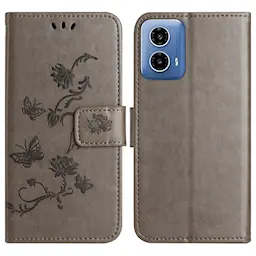 Læderetui Sommerfugle Motorola Moto G35 Grå