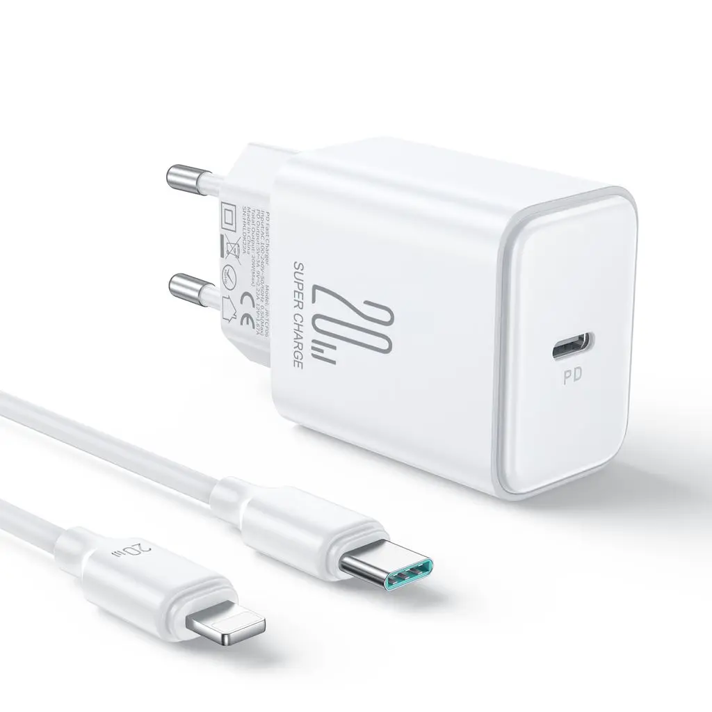 20W hurtigoplader PD + 20W USB-C til Lightning-kabel 1m Hvid