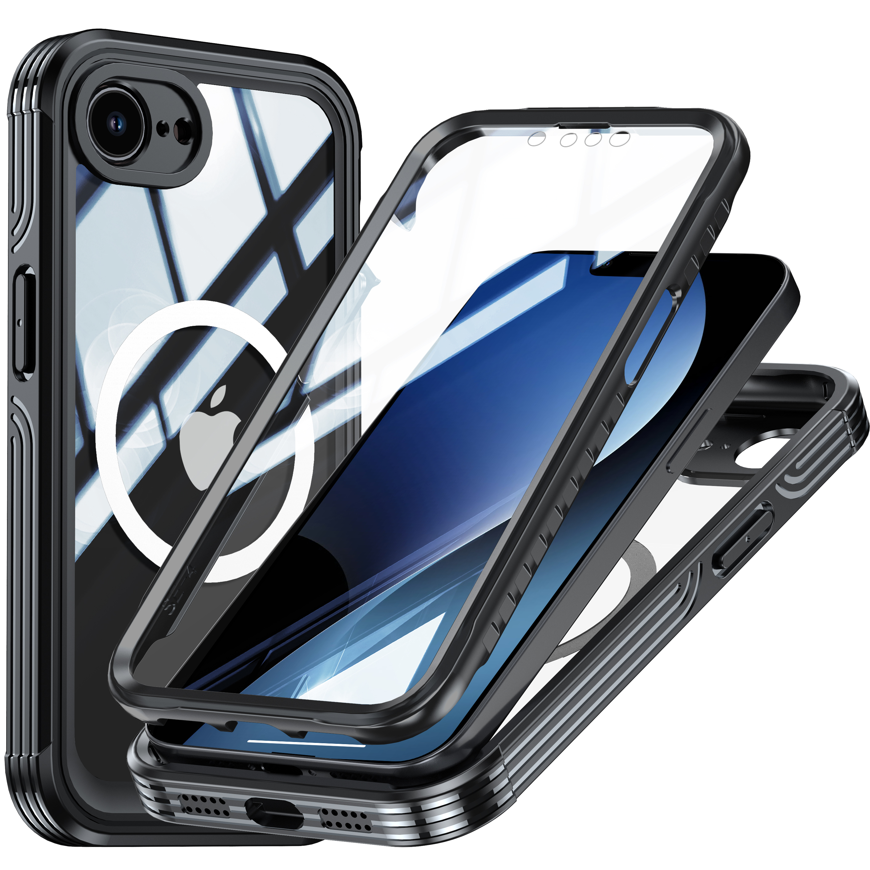 Premium Full Protection Case iPhone 17e Svart - Heldekkende deksel med herdet glass skjermbeskyttelse