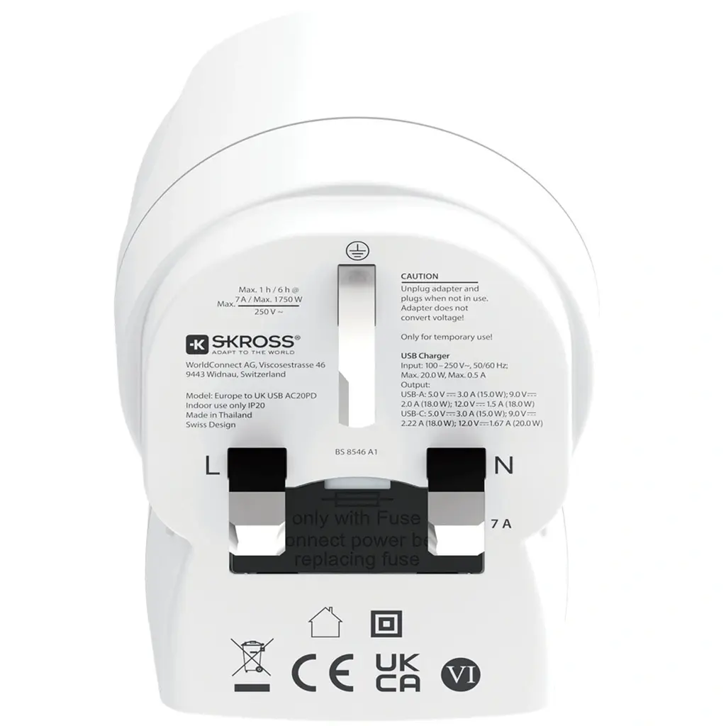Europe to UK USB AC PD 20W