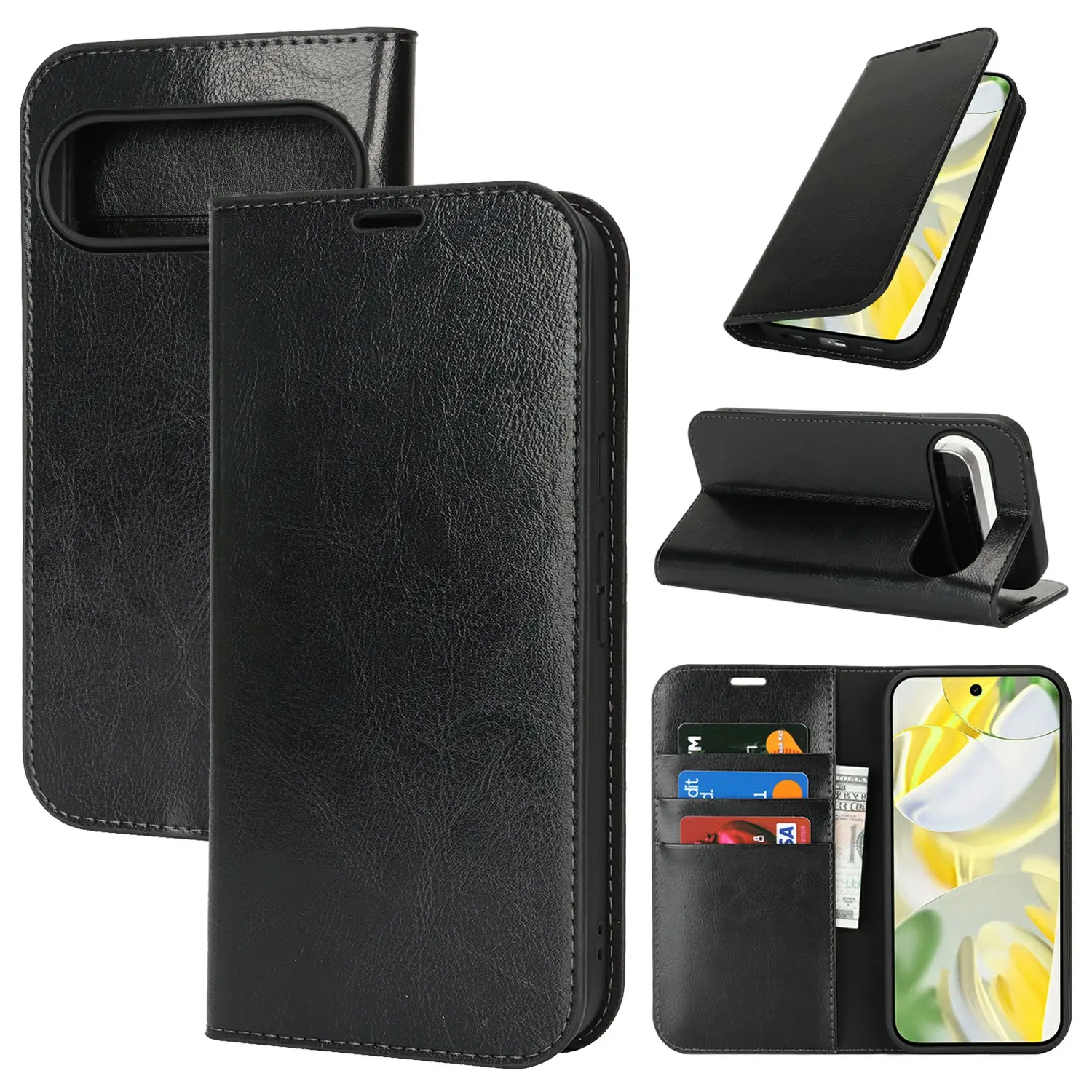 Mobiltaske Ægte Læder Google Pixel 10 Pro XL Sort