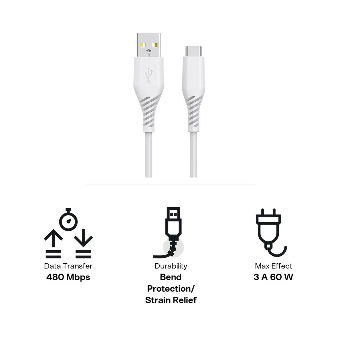 USB-A till USB-C-kabel 2m Vit