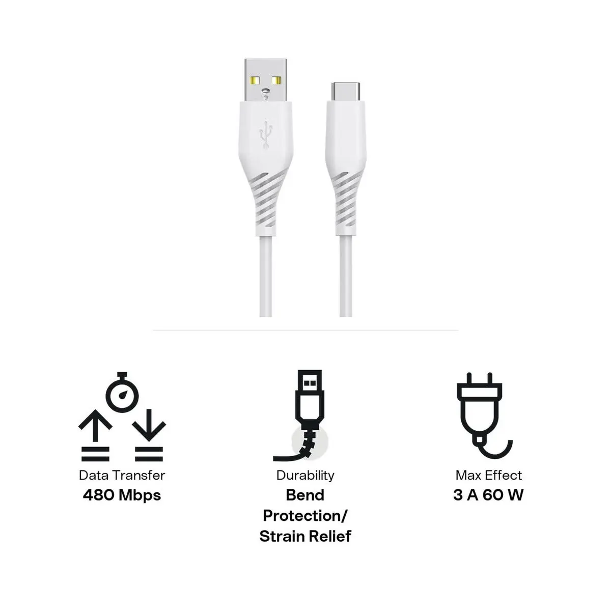 USB-A till USB-C-kabel 2m Vit