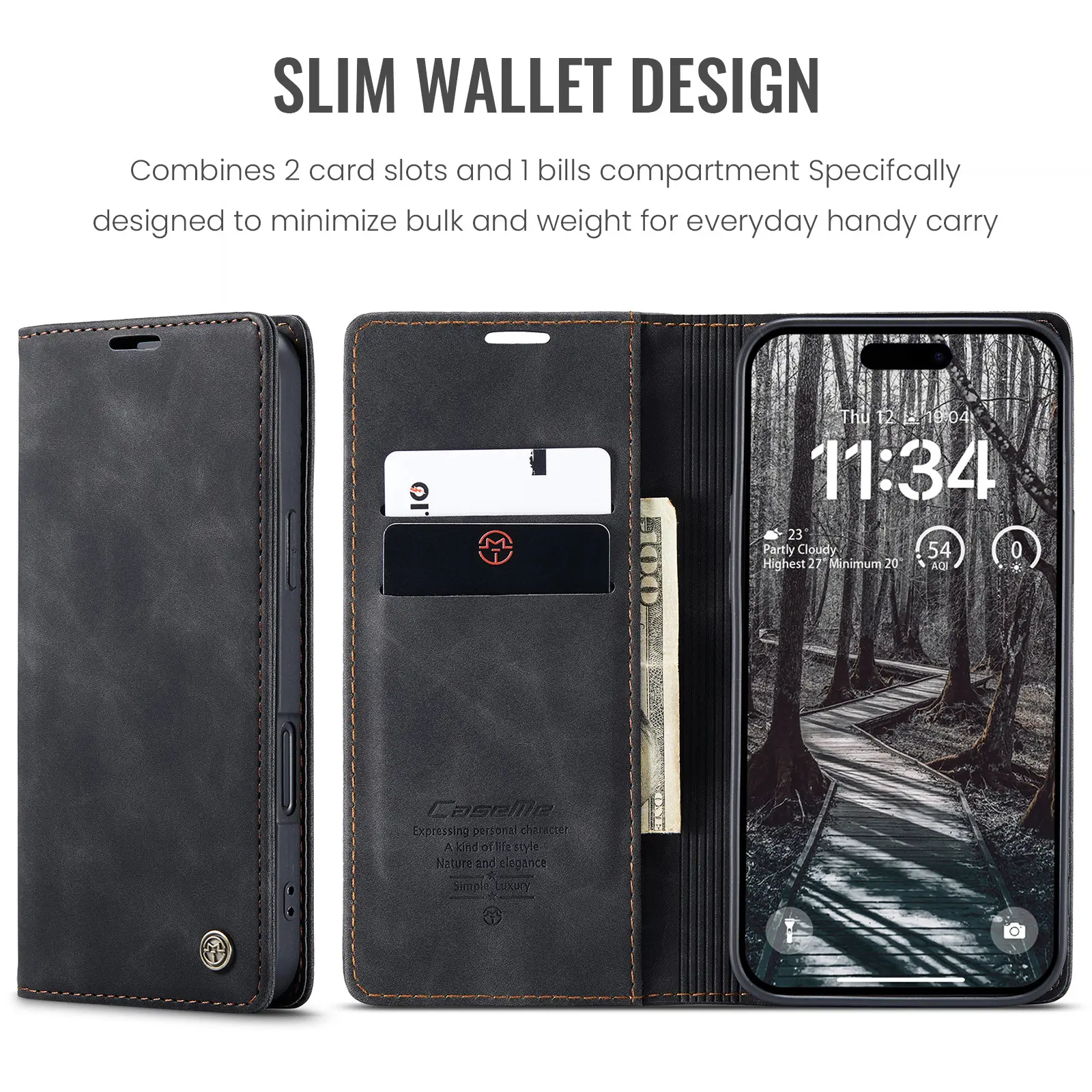 Slim Plånboksfodral iPhone 17 Pro Max Svart