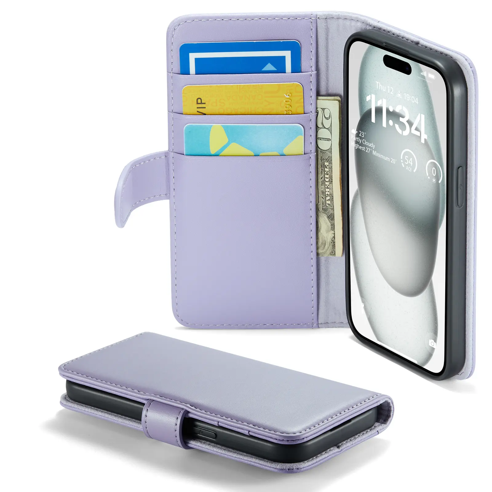 Ægte Læderetui iPhone 15 Lilla