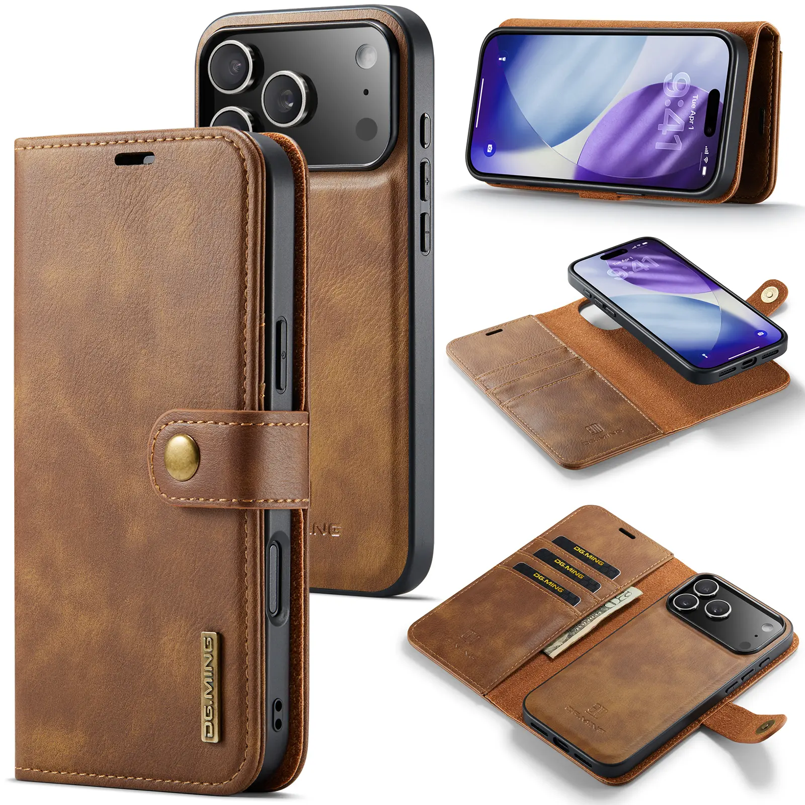 iPhone 18 Pro pungcover med aftageligt cover, Cognac
