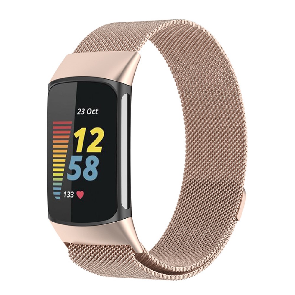 Fitbit Charge 6 Reim Milanese Loop Champagnegull - Luksuriøst armbånd med magnetisk lukking - Rustfritt stål