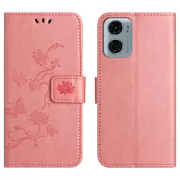 Motorola Moto E15 Mobiletui med sommerfugle, Lyserød