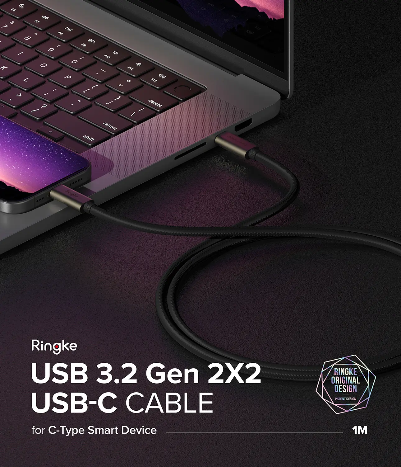 USB-C -> USB-C 3.2 Gen 2x2 Kabel 1m 240W svart