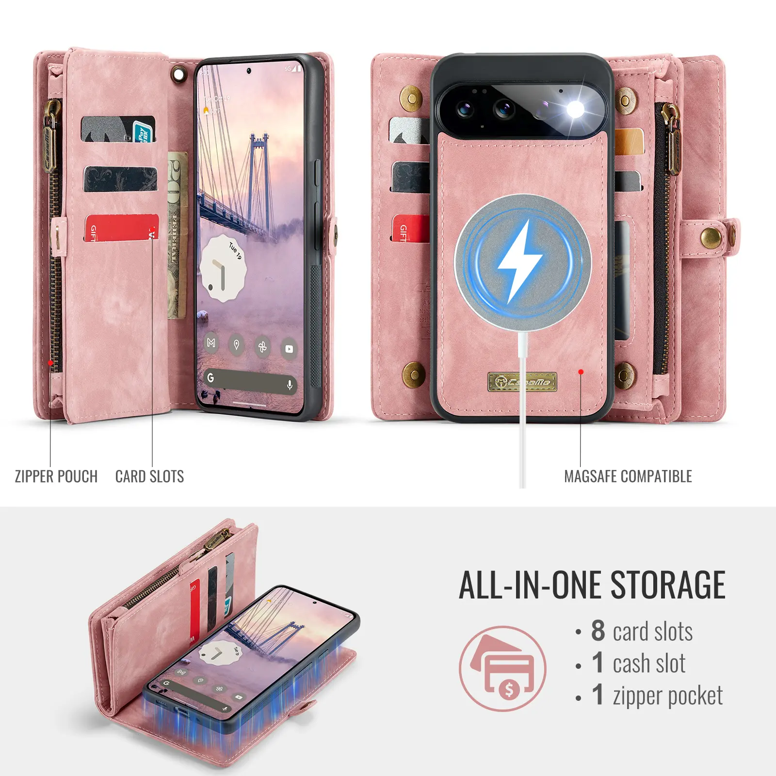 Multi-slot Plånboksfodral Google Pixel 11 Rosa