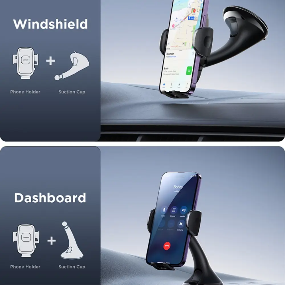 JR-ZS259 Windshield/Dashboard Mechanical Car Phone Holder Black