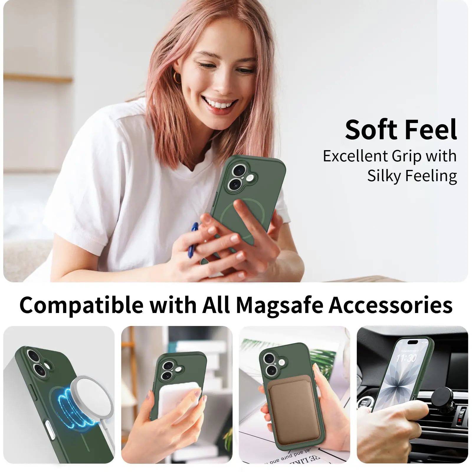 MagSafe-skal SoftArmor iPhone 16 Grön