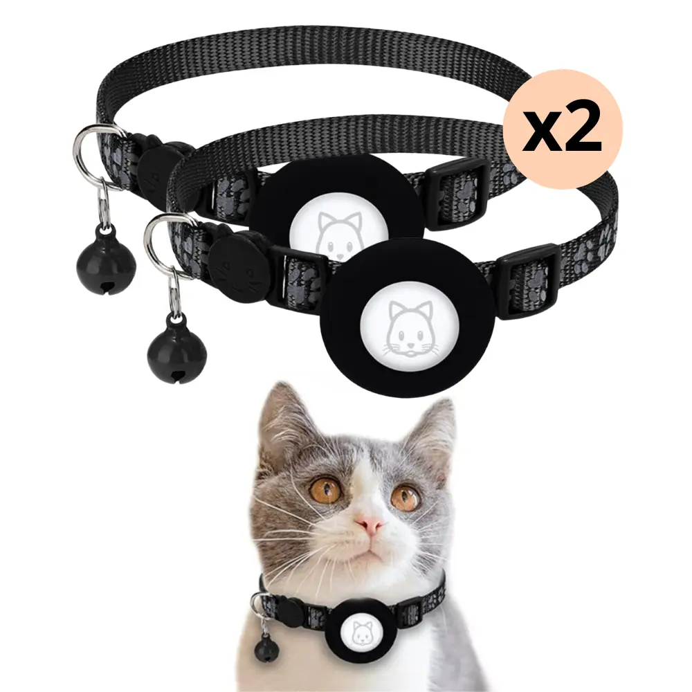 Apple AirTag Kattehalsbånd med refleks 2-pak, Sort